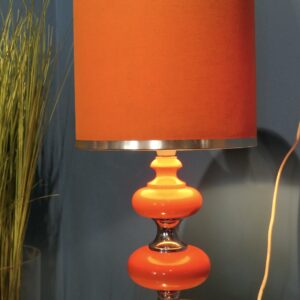 Lampe Vintage en bois galbé orange avec abat jour